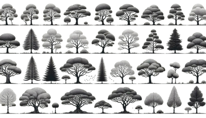 Clean vector-style trees with transparent background