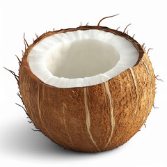 Coconut's Inner Beauty: Close-up shot of a halved coconut reveals its intricate texture, the rich white flesh offering a glimpse of tropical bliss and refreshment.