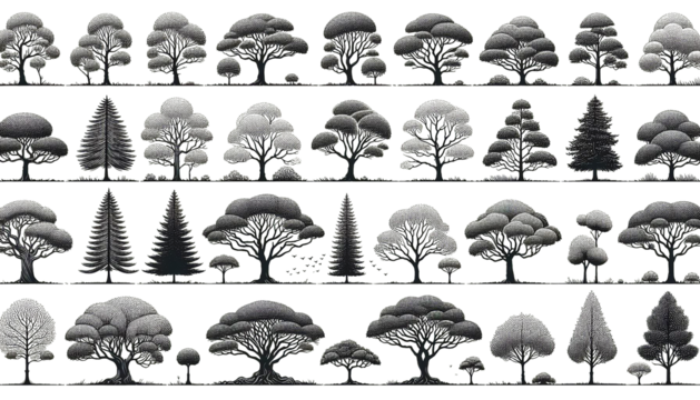 Clean vector-style trees with transparent background
