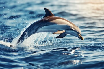 Fototapeta premium In the ocean, a Pacific white-sided dolphin moves with sleek and graceful elegance, fitting a marine theme