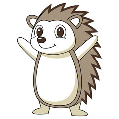 Cartoon Cute Hedgehog Standing with Open Arms on Transparent Background