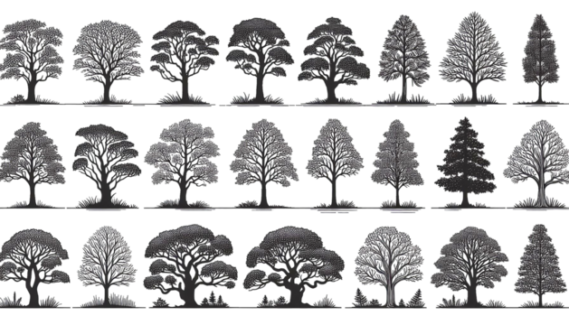 Clean vector-style trees with transparent background