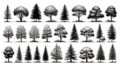 Clean vector-style trees with transparent background