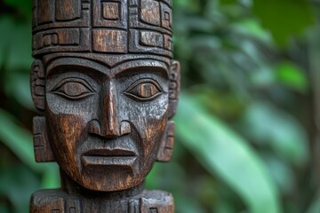 A detailed and culturally significant totem pole in Ketchikan, Alaska, showcases historical themes