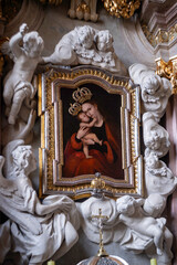 Interior and architectural details of the University Church in Wrocław, Poland.