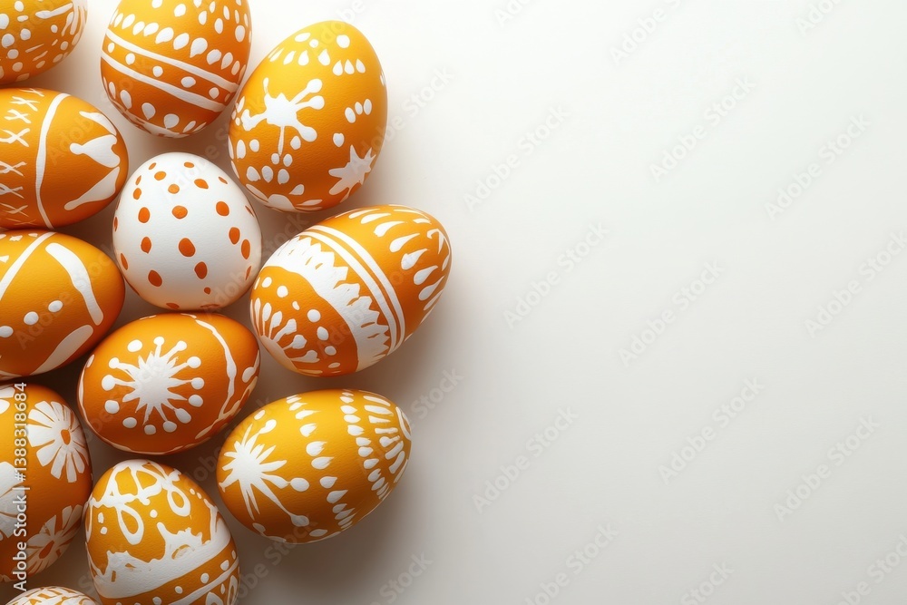 Poster easter eggs painted with gold and featuring a range of striped and dotted patterns are shown from a 