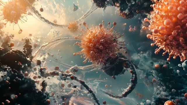 An Intricate Microscopic Landscape Showcasing Viral Particles in Stunning and Amazing Detail and Clarity