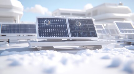 Futuristic solar panel array with interactive displays