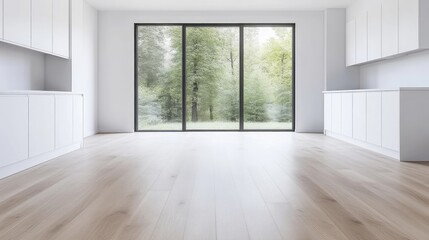 Obraz premium Empty modern kitchen with a view