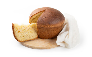 Cheesecake, Pizza di Pasqua. Traditional Italian baked product with eggs and various cheeses isolated on white background.