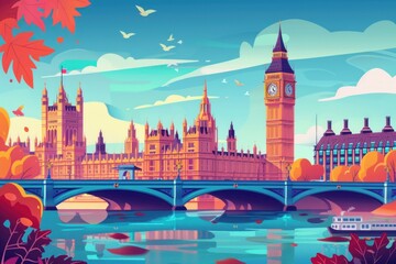 Artistic illustration of London, England - Big Ben Tower