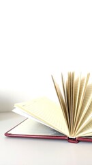 Open book. Unfolded diary with gilded page edges on white background