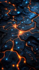 Intricate Neuromorphic Network: A Gigapixel Close-Up of a Futuristic Artificial Intelligence Core with Glowing Orange Pathways