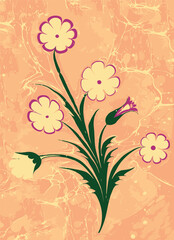 Marbling art tulip, hyacinth, flower drawing vector. Marbling art traditional turkish ottoman art. Ebru