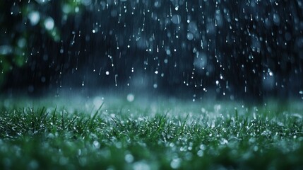 Lush green plants in Spring rain.