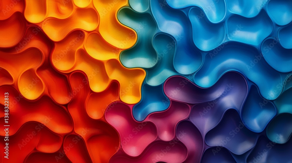 Poster fluid color fusion: abstract interlocking shapes creates a dynamic visual experience