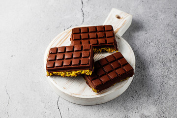 Dubai chocolate bar with pistachio paste and kadaif dough