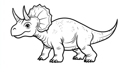Fototapeta premium Cute Triceratops Coloring Page, Educational Illustration, Black and White, Printable Drawing