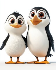 Fototapeta premium A whimsical portrayal of puffins in soft pastel hues, capturing their gentle nature