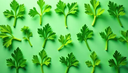 Fototapeta premium Delicate parsley sprigs forming a geometric pattern, visual, summer, abstract
