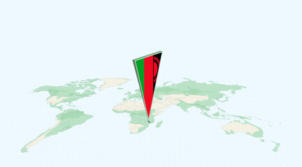 Highlighted Malawi on Global Map with 3D Flag Location Pin of Malawi.