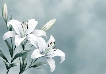Fototapeta premium Delicate white lilies on a soft backdrop