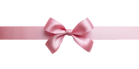 Shiny satin pale pink ribbon with a bow isolated on transparent background for greeting cards and invitations.	