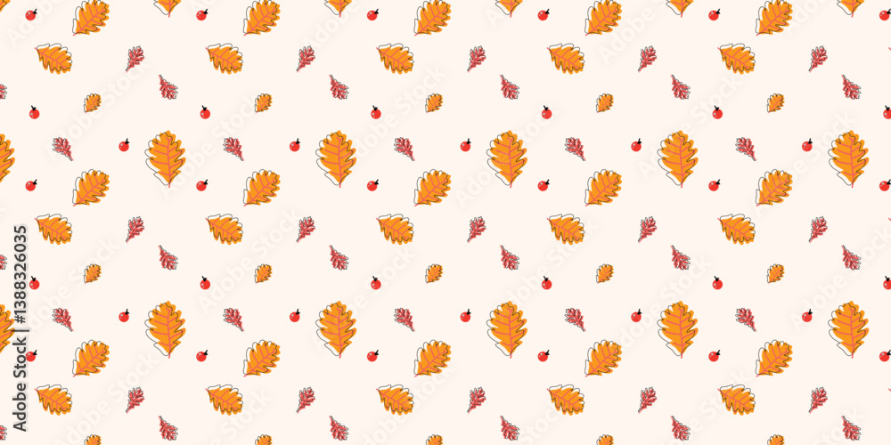 Poster oak leaf grid pattern. cute and minimalist seamless pattern and background design