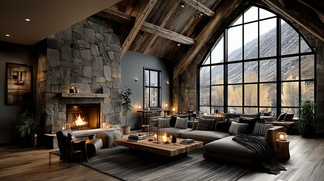 Salon de montagne luxueux dans un chalet haut de gamme au Colorado