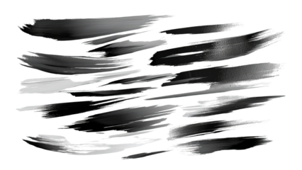 Png of Abstract black and white brush strokes creating a dynamic and textured visual effect on transparent background.