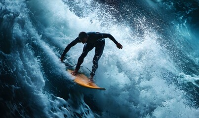 Surfer navigating a powerful wave in the ocean with expertise and grace