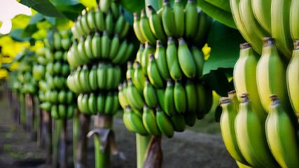 Fresh Green Bananas Growing on Tree in Agricultural Field

