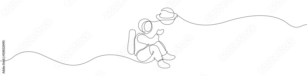 Poster astronaut icon line continuous drawing vector. one line cosmonaut icon vector background. spaceman i