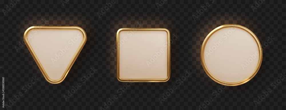 Aufkleber golden plate button shape with frame. realistic isolated design element, golden glossy label. realis