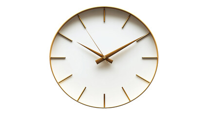 Wall clock with modern minimal design, metallic hands, isolated PNG