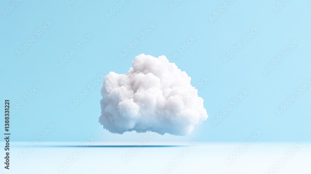 Poster single cloud minimalist style high-resolution render centered view soft lighting floating cloud conc