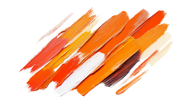 Png of Colorful orange and white paint strokes creating a vibrant abstract design on transparent background.