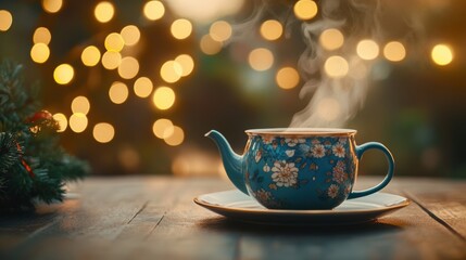 Fototapeta premium Hot tasty tea is served. Healthy drink. Relaxation.