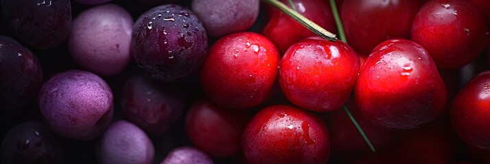 Striking Bright Violet and Cherry Red Lights Shining Against Black Background