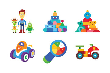 vector illustration of a set of toys icons