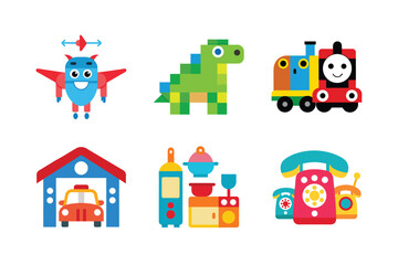 Naklejka premium vector illustration of a set of toys icons