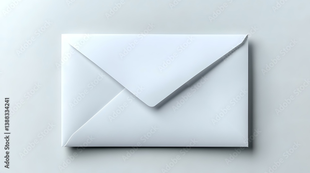 Poster white paper envelope on light gray background with soft shadow, minimalist composition for business 