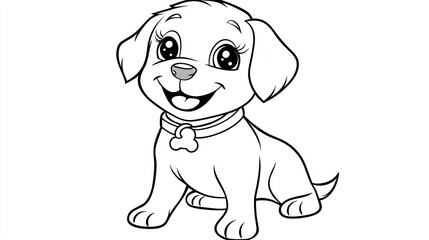 Cute cartoon puppy coloring page, indoors, for kids