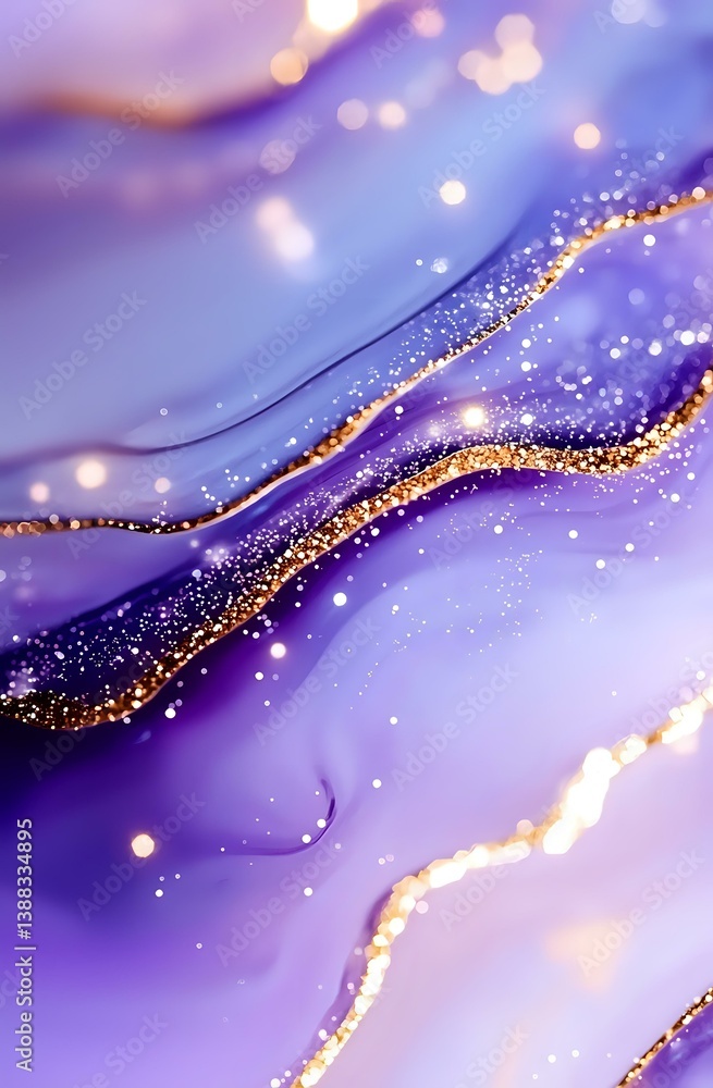 Aufkleber luxurious purple and gold marble waves with glitter effect create elegant abstract background. flowi