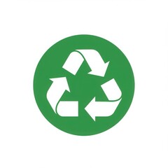 White recycle symbol with arrows inside a green circle on a plain white background 