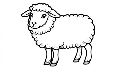 Cute cartoon sheep, simple line drawing, perfect for coloring books or educational materials