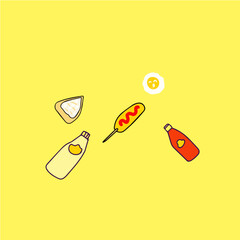 캐첩 마요네즈 hotdog pizza, eggfry vector illustration of an abstract background