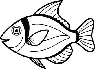 Trigger Fish Line art Design with white background