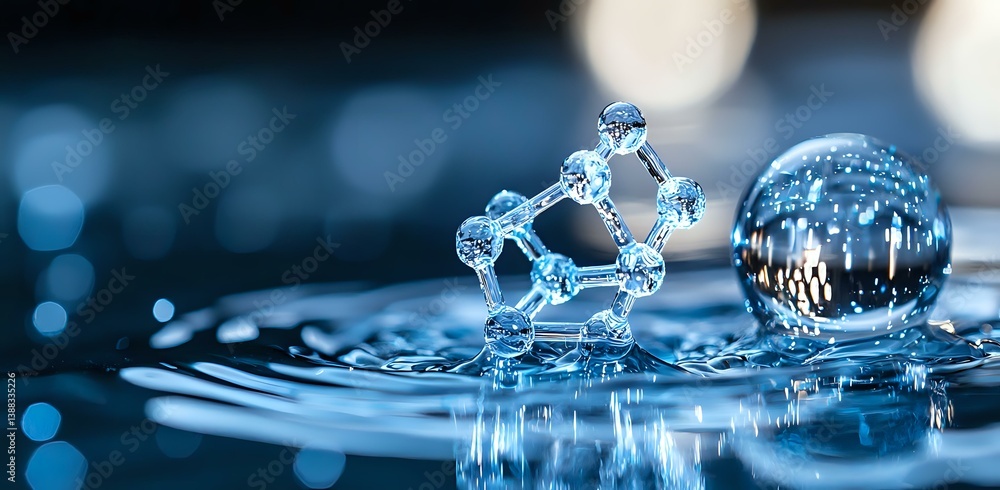 Poster mesmerizing water drop collision creating crown splash formation with crystal sphere reflection in b