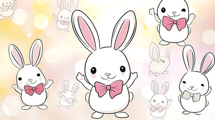 A cartoon rabbit with a pink bow on its neck. Generated using AI.